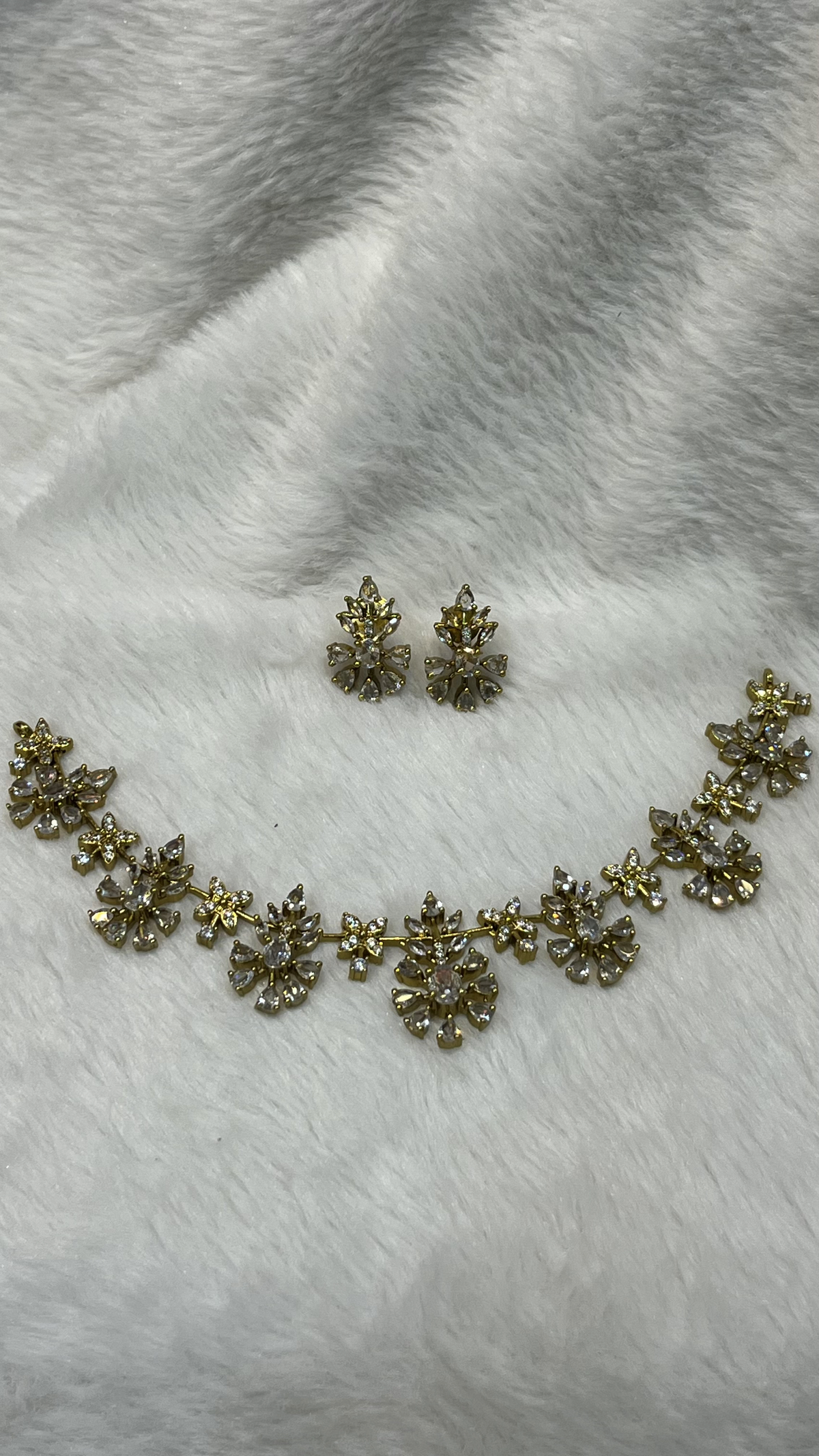 Gold-Tone CZ Floral Cluster Choker Set