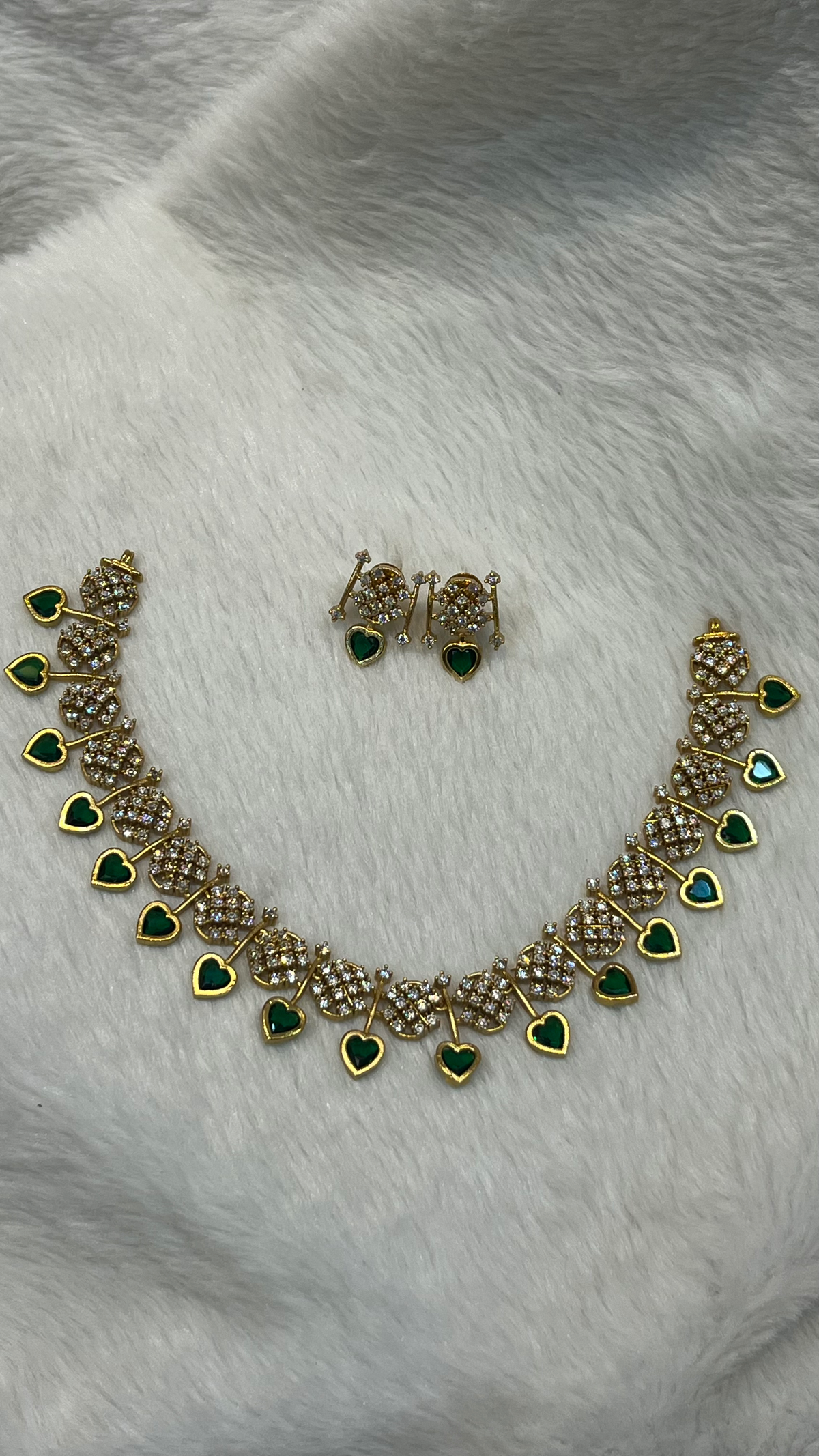 Emerald Heart Drop Gold Necklace Set