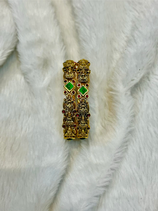 Kids Antique Lakshmi & Emerald-Tone Bangles