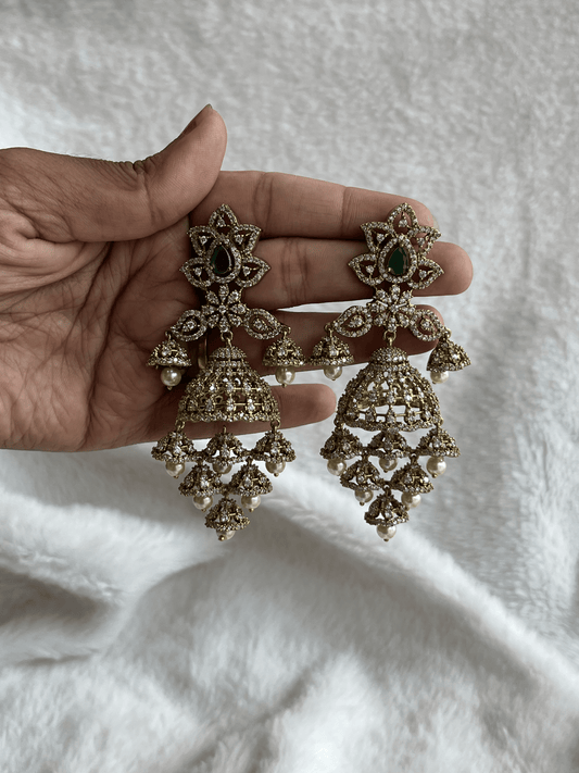 Emerald Green CZ Tiered Jhumka