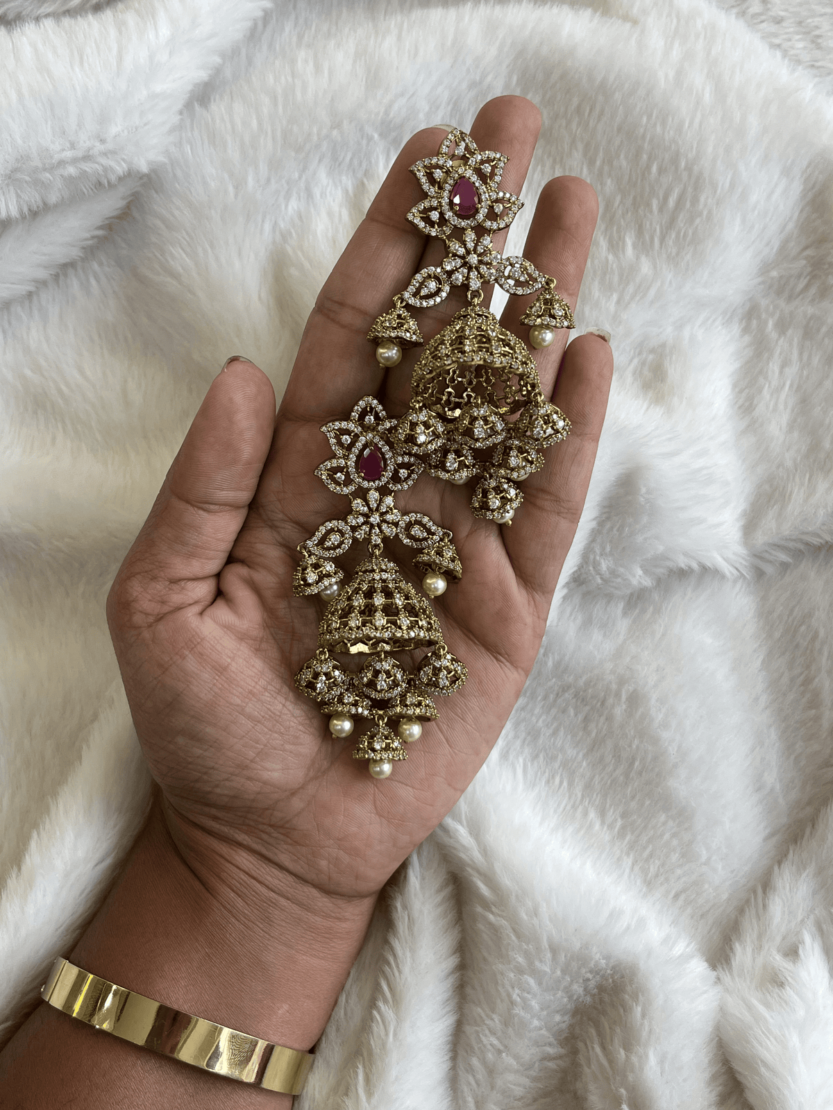 Ruby Pink CZ Tiered Jhumka