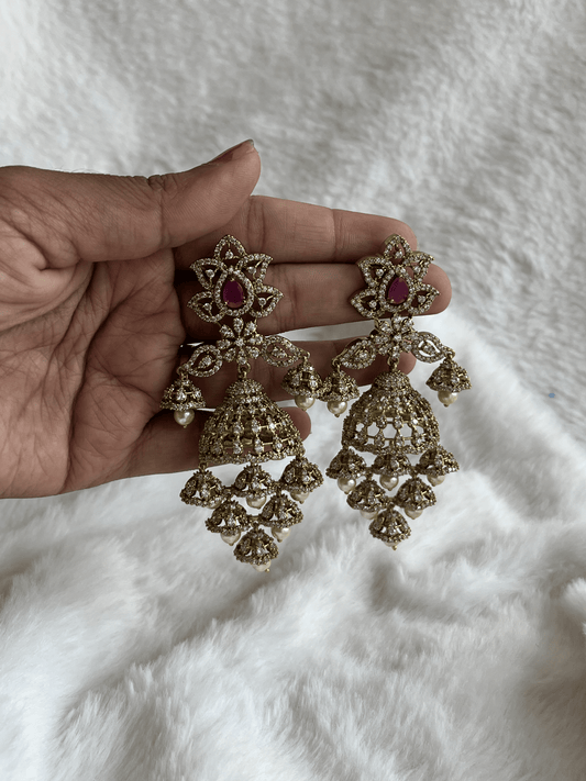 Ruby Pink CZ Tiered Jhumka