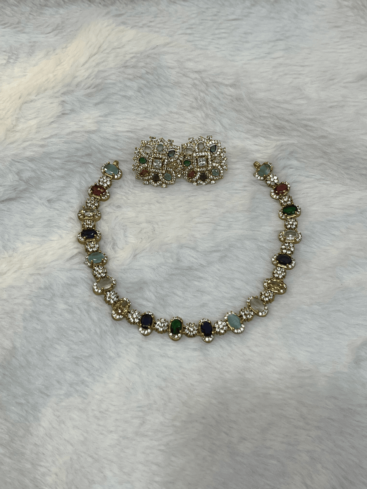 Navratna Style Multi-Gemstone Neck Piece
