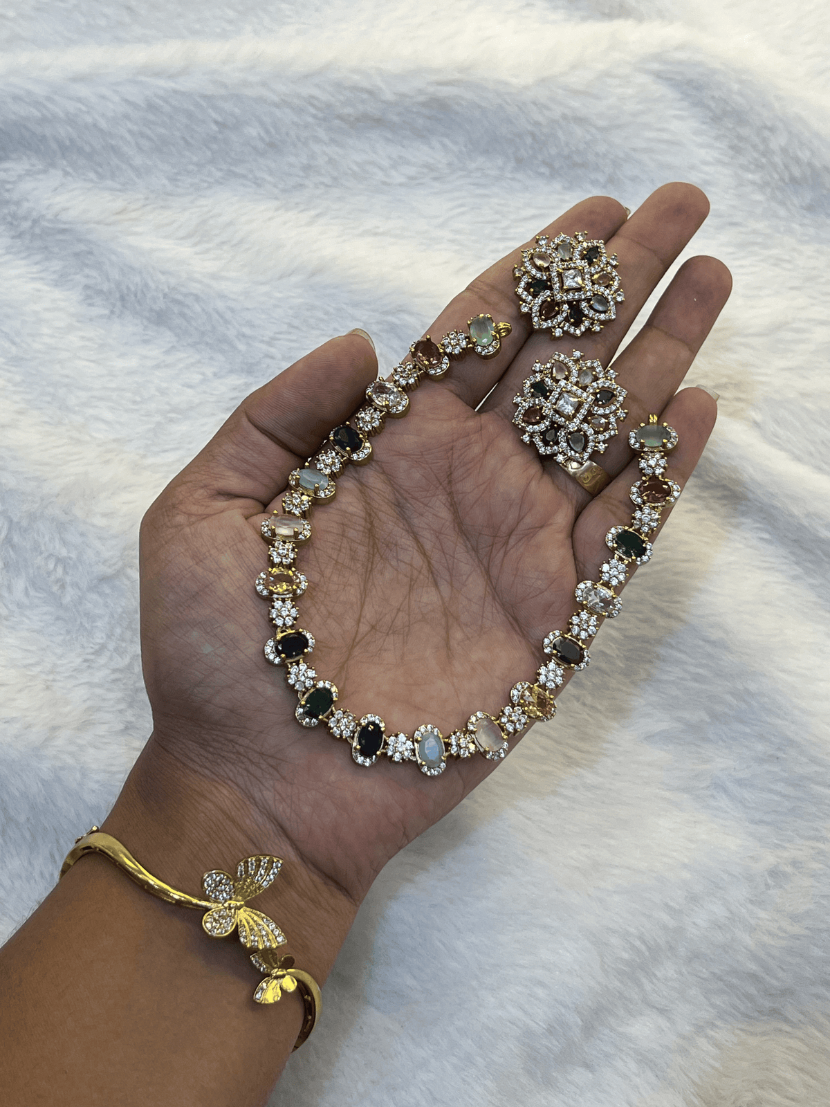 Navratna Style Multi-Gemstone Neck Piece