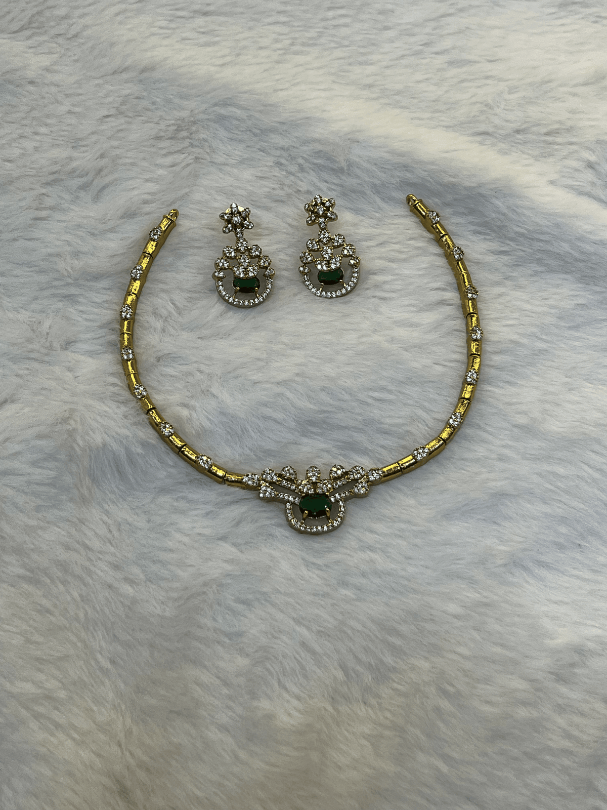 Minimalist Emerald & CZ Collar Neck Piece