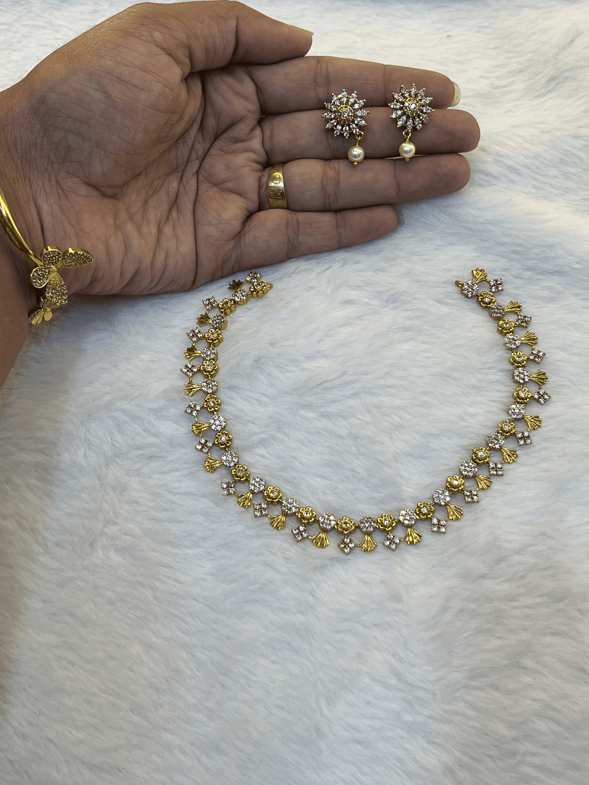 Delicate CZ Floral Cluster Neck Piece