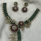 Gold-Tone Emerald & Ruby Floral Statement Necklace Set