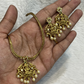 Antique Gold Goddess Lakshmi Pendant Set with Pearls