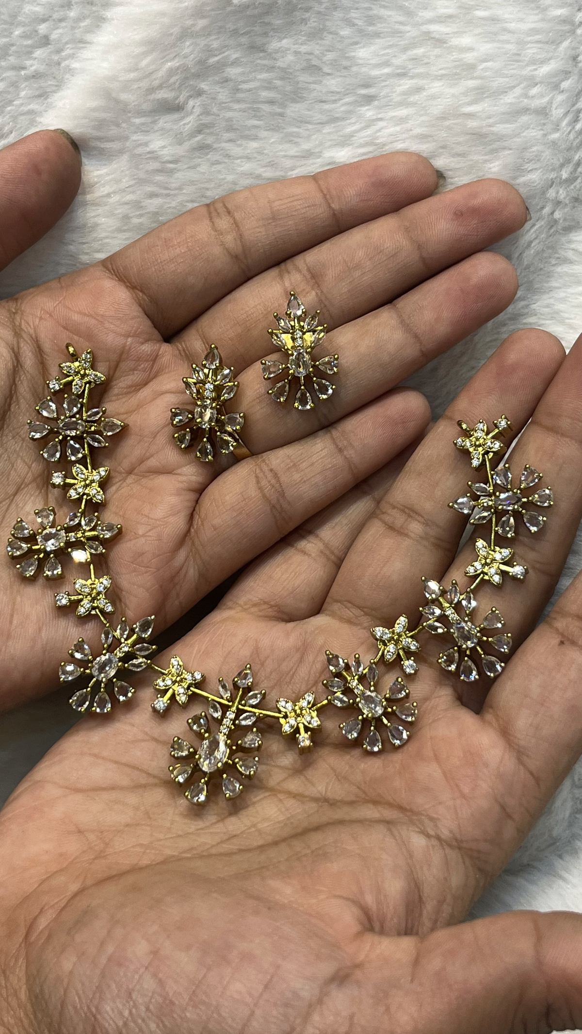 Gold-Tone CZ Floral Cluster Choker Set