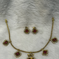 Gold-Tone Chain with Deep Red Square Stone Charms Set