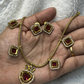 Gold-Tone Chain with Deep Red Square Stone Charms Set