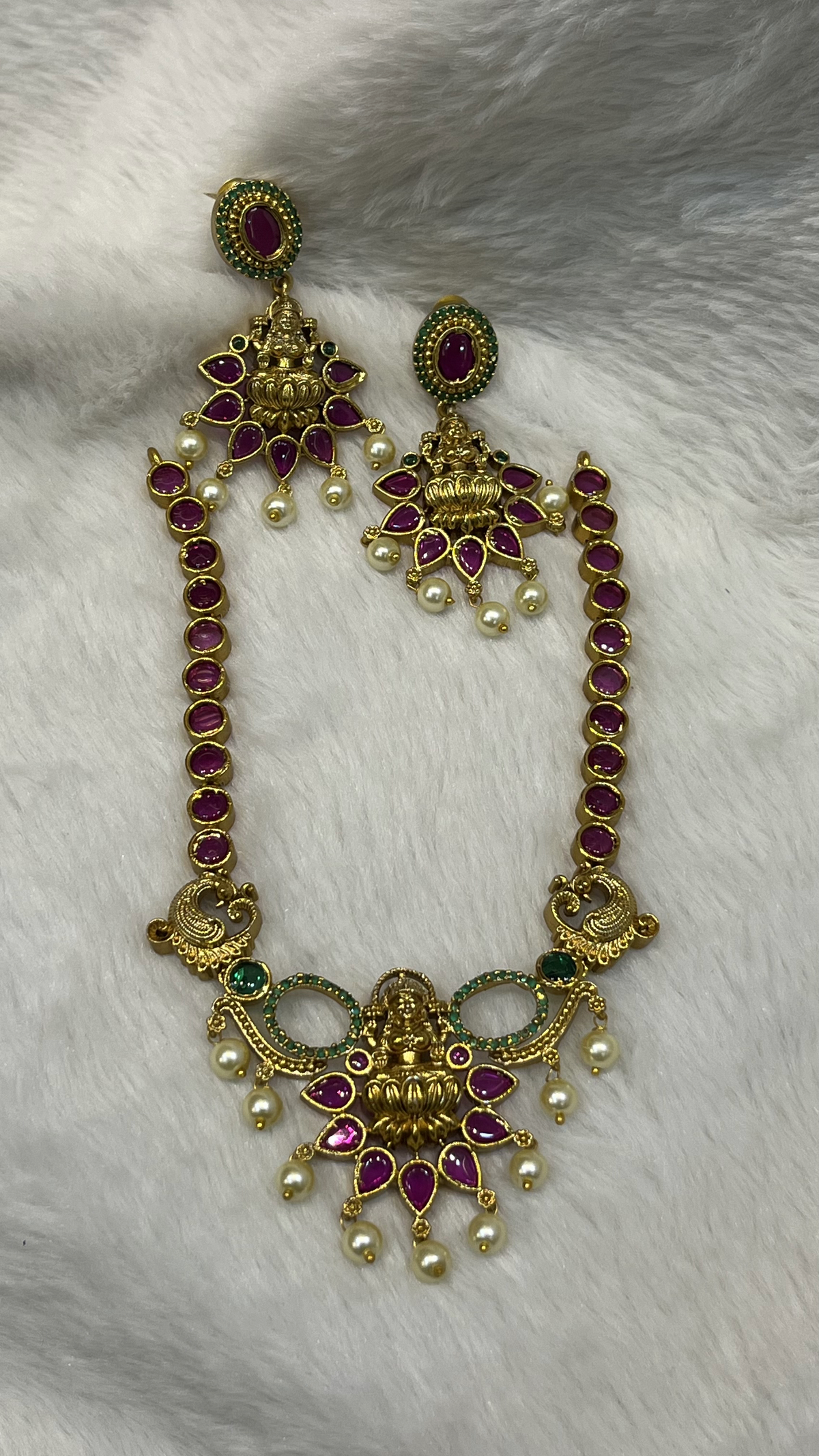 Antique Gold Lakshmi & Ruby Stone Long Necklace Set