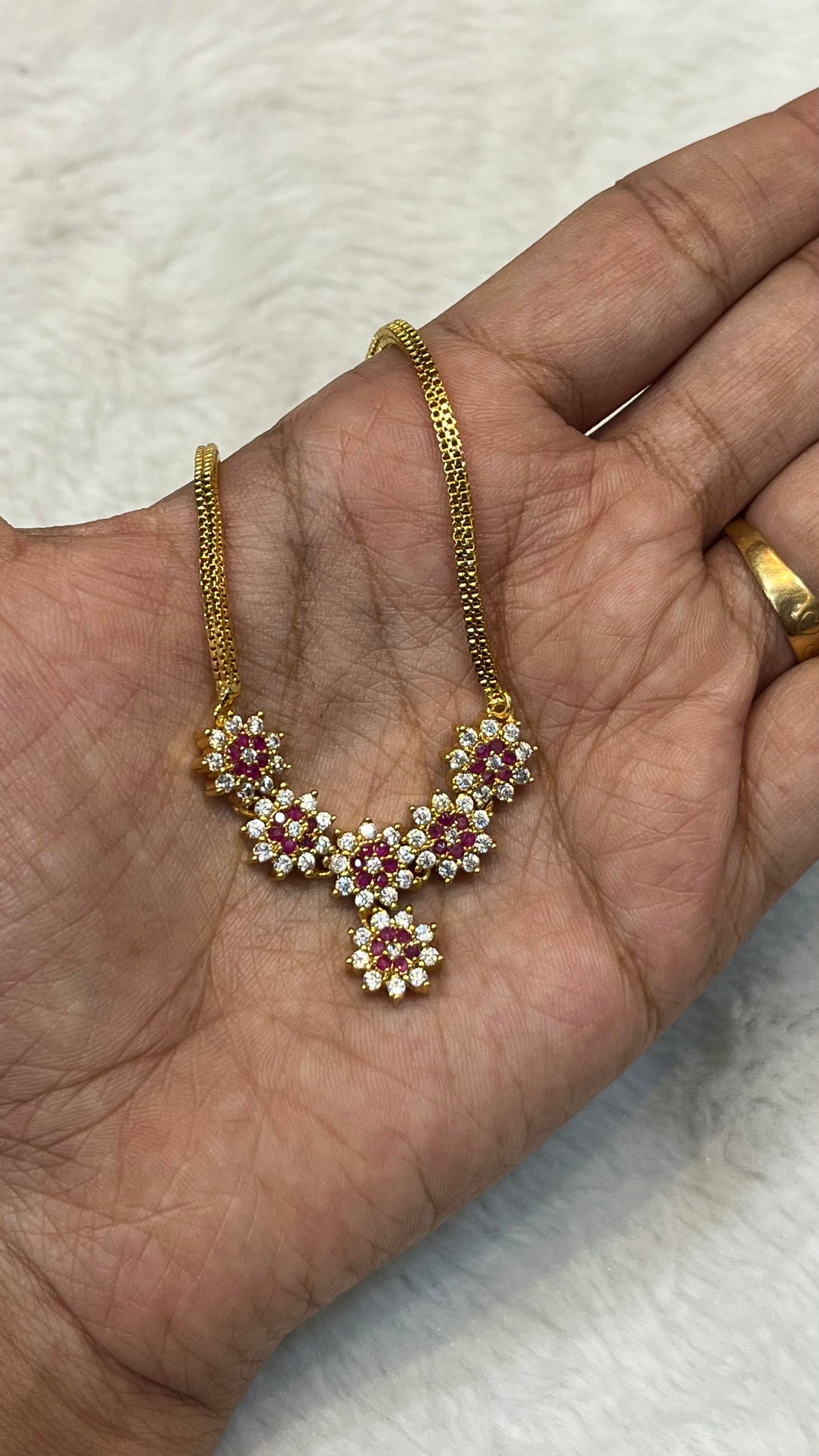 1Gram GoldPolish-Diamond Ruby Pendent Chain (18inch)