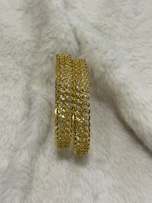 Pave Curb-Chain Gold Bangles