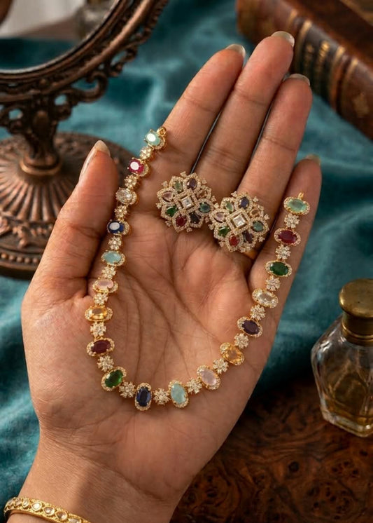 Navratna Diamond-Pattern Neck Piece